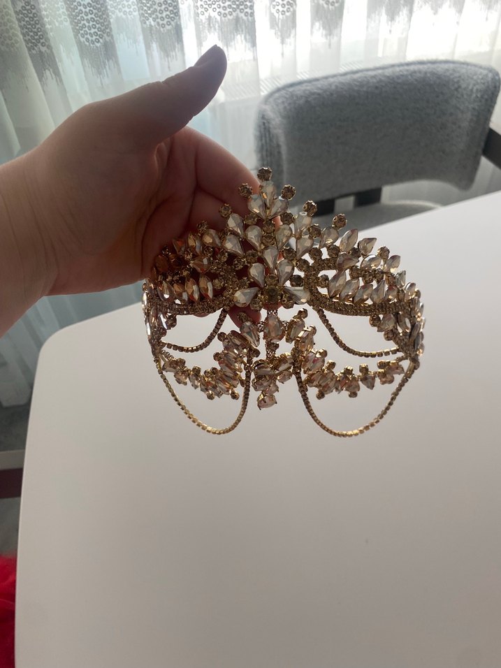 Altın Renkli Boncuklu Gelin Saç Aksesuarı - Görsel 2