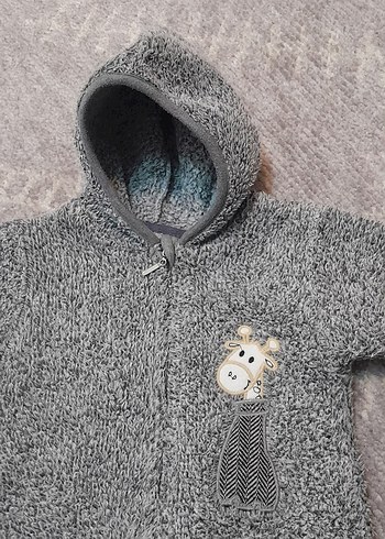Gri Kapüşonlu Erkek Bebek Tulum.Sıcak tutuyor - Görsel 6