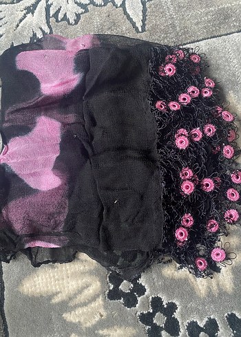 İğne oyası Detaylı Pembe Siyah Kadın Fular Eşarp - Görsel 2