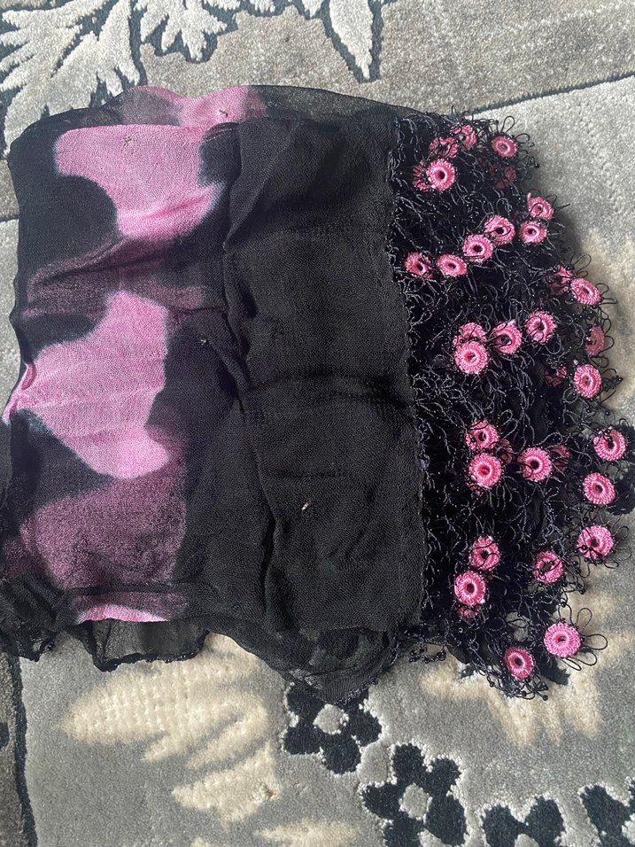 İğne oyası Detaylı Pembe Siyah Kadın Fular Eşarp - Görsel 2