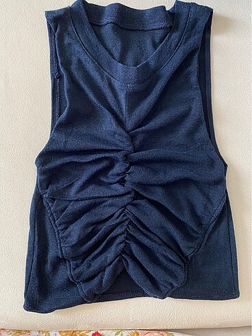Lacivert parıltılı crop bluz
