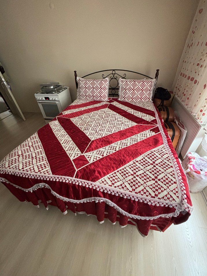 Bordo el emeği Nakışlı Yatak Örtüsü - Görsel 2