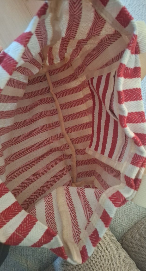 Kırmızı Çizgili Fermuarlı Plaj Çantası - Görsel 4