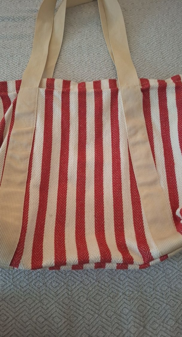 Kırmızı Çizgili Fermuarlı Plaj Çantası - Görsel 2