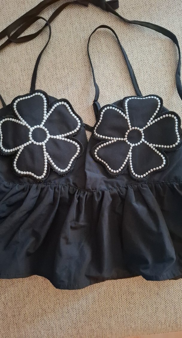 Nakışlı Siyah Mini Büstiyer - Görsel 2