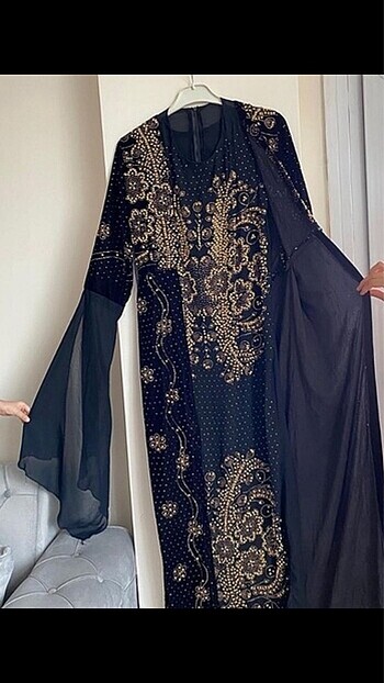 Diğer Siyah altın işlemeli yöresel kaftan kınalık abaya
