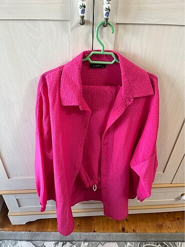 Pembe baharlık yazlık tesettür pantolon gömlek takım