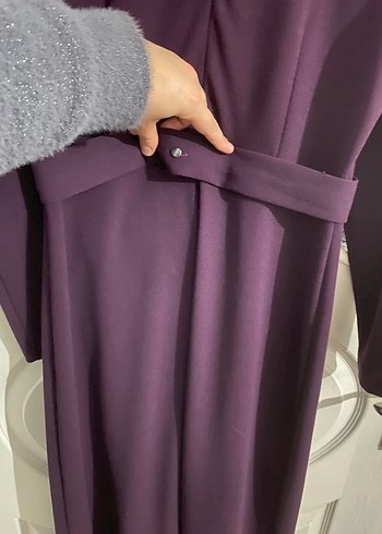 Mor Uzun Kollu İşlemeli Abiye Elbise - Görsel 6
