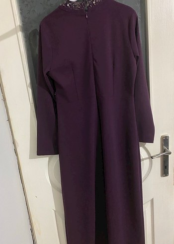 Mor Uzun Kollu İşlemeli Abiye Elbise - Görsel 3