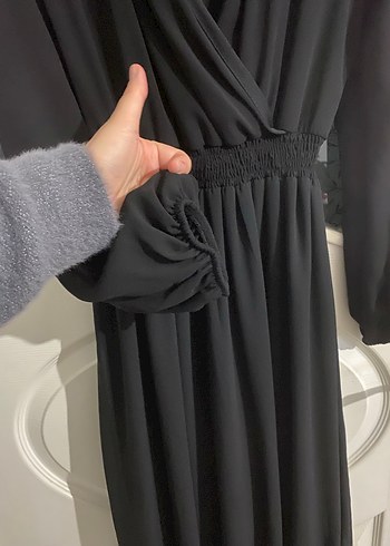 Siyah Uzun Kollu Salaş Uzun Elbise - Görsel 4