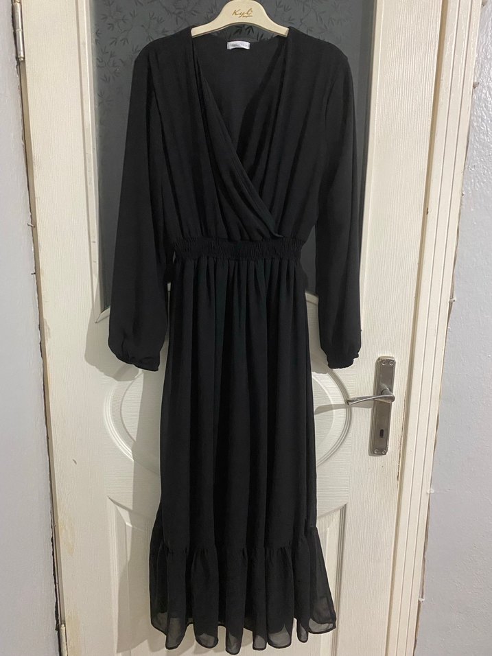 Siyah Uzun Kollu Salaş Uzun Elbise - Görsel 3