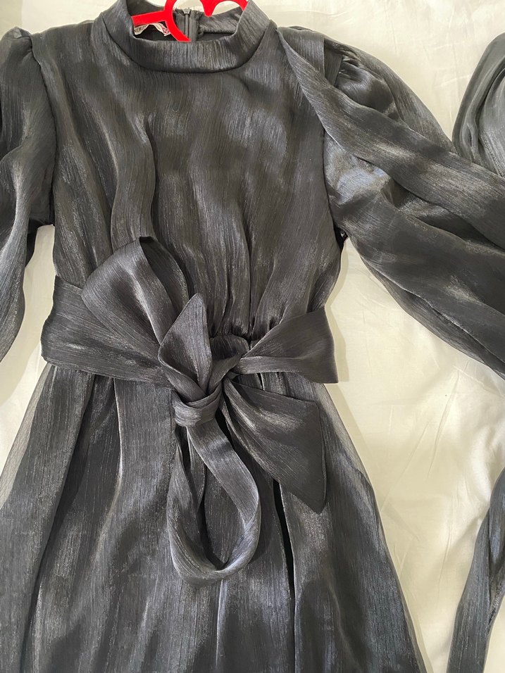 Siyah Uzun Tesettür Elbise Abiye - Görsel 2