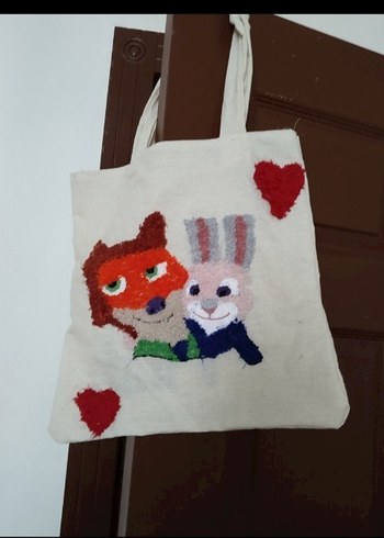 punch nakışı el emeği nick wilde çizgi karakter plaj çantası