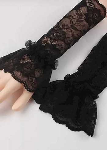 Siyah Dantel Gotik Kadın Eldiveni kolluk
