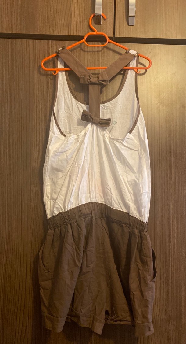 Kiraz Baskılı Kahverengi şort tulum - Görsel 2