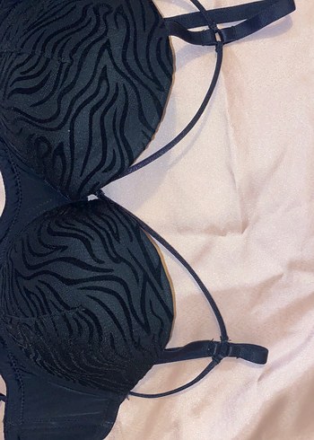 Siyah Zebra Desenli İpli Gotik Sütyen - Görsel 5