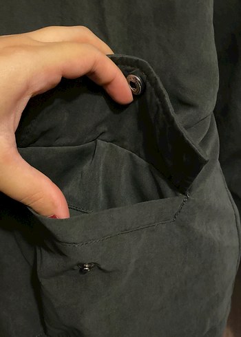 Haki Kadın Midi Kaban, Kürklü, Salaş Kesim - Görsel 5