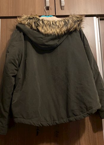 Haki Kadın Midi Kaban, Kürklü, Salaş Kesim - Görsel 7