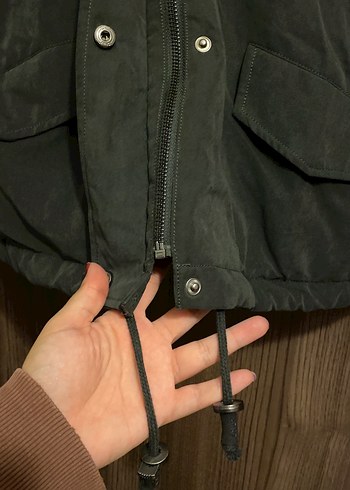 Haki Kadın Midi Kaban, Kürklü, Salaş Kesim - Görsel 3