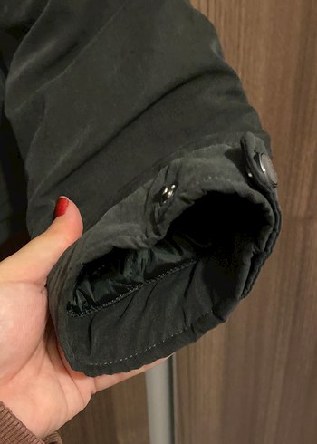 Haki Kadın Midi Kaban, Kürklü, Salaş Kesim - Görsel 4