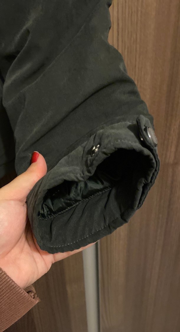 Haki Kadın Midi Kaban, Kürklü, Salaş Kesim - Görsel 4