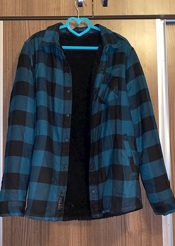 Düğmeli, Uzun Kollu Kareli Kürklü Gömlek Mont - Görsel 2