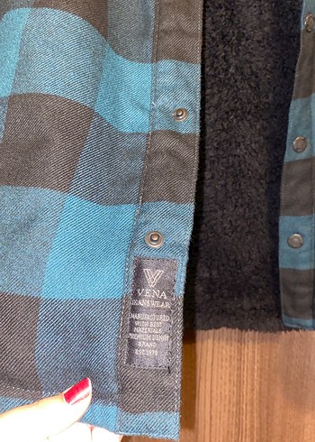 Düğmeli, Uzun Kollu Kareli Kürklü Gömlek Mont - Görsel 3