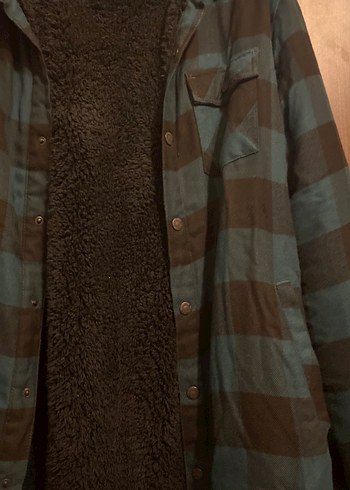 Düğmeli, Uzun Kollu Kareli Kürklü Gömlek Mont - Görsel 9