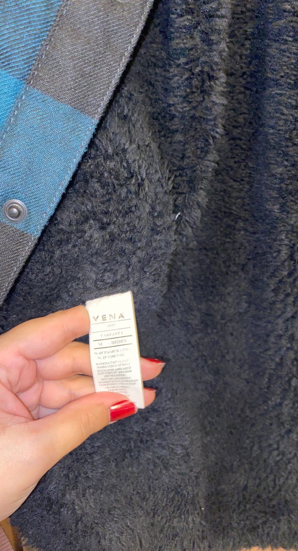 Düğmeli, Uzun Kollu Kareli Kürklü Gömlek Mont - Görsel 4