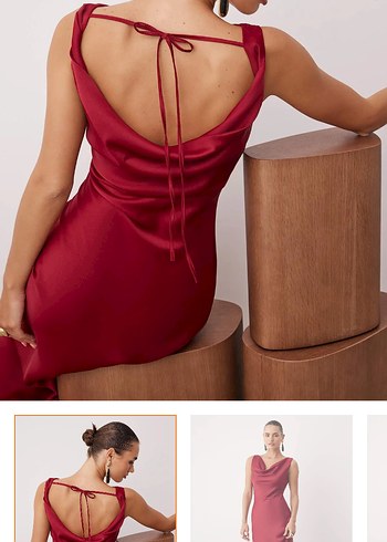 Bordo Drape Detaylı Uzun Kadın Elbise - Görsel 3