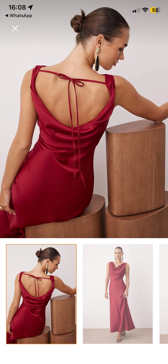 Bordo Drape Detaylı Uzun Kadın Elbise - Görsel 3