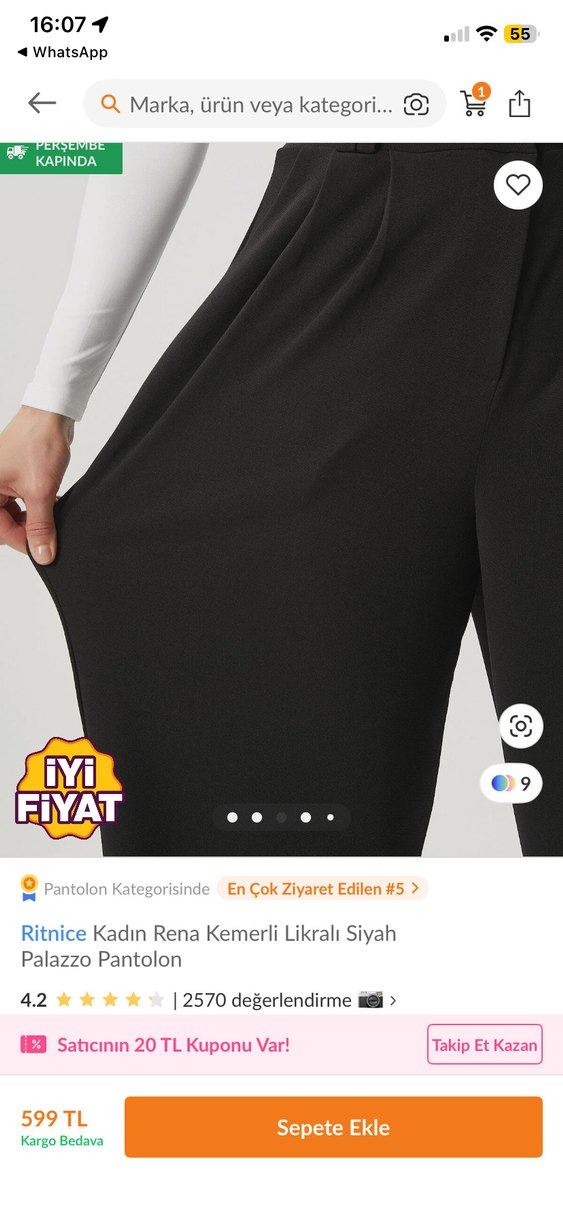 Kadın Siyah Kemerli Kumaş Pantolon - Görsel 2