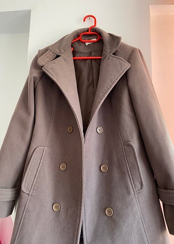 Çift Düğmeli Kahverengi Kaban - Görsel 4