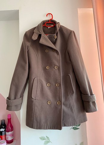 Çift Düğmeli Kahverengi Kaban - Görsel 6