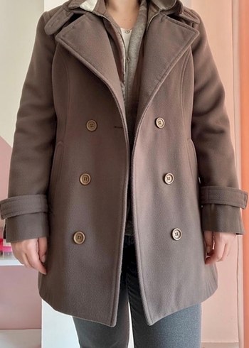 Çift Düğmeli Kahverengi Kaban - Görsel 2