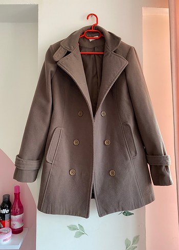 Çift Düğmeli Kahverengi Kaban - Görsel 5