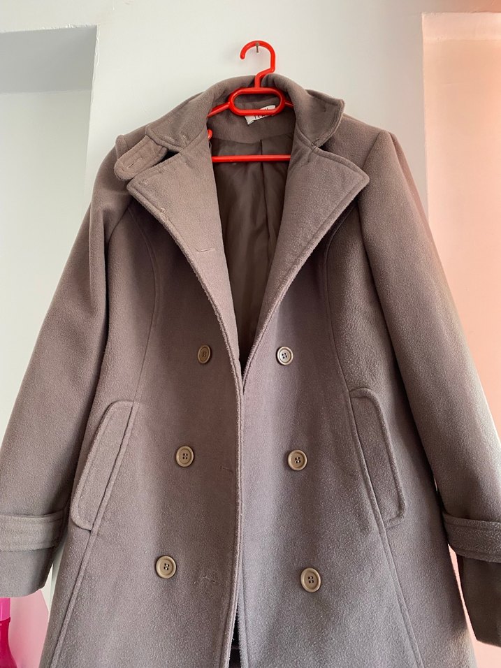 Çift Düğmeli Kahverengi Kaban - Görsel 4