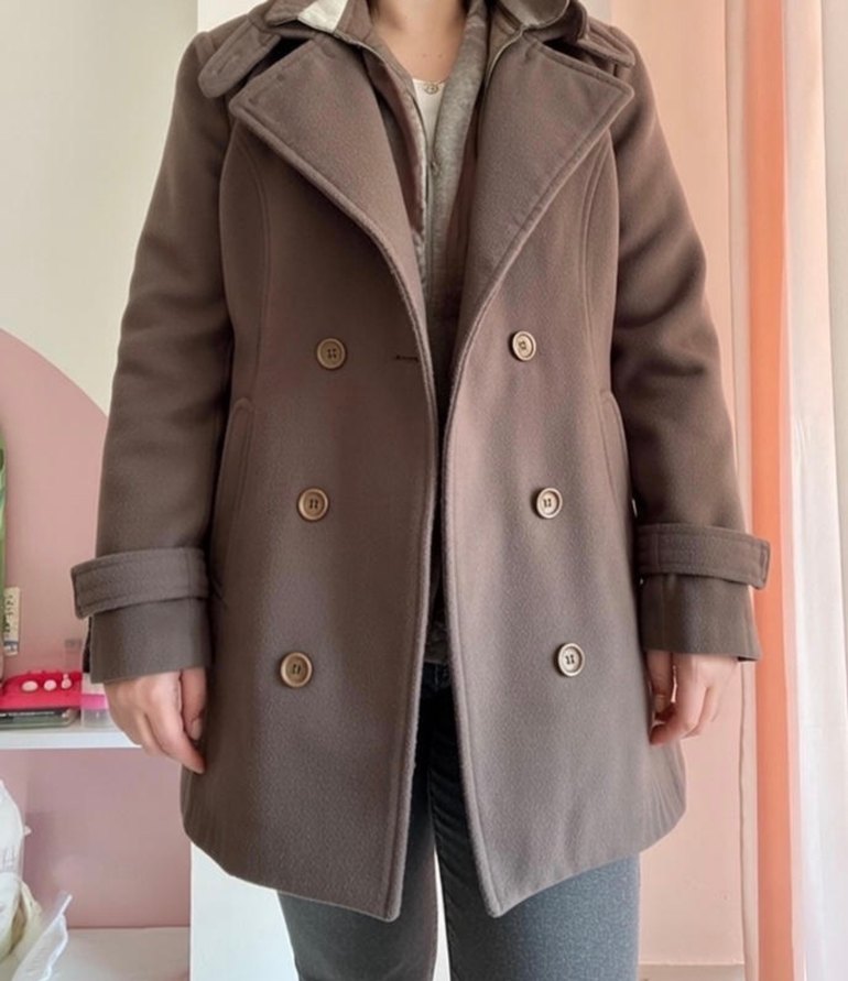 Çift Düğmeli Kahverengi Kaban - Görsel 2