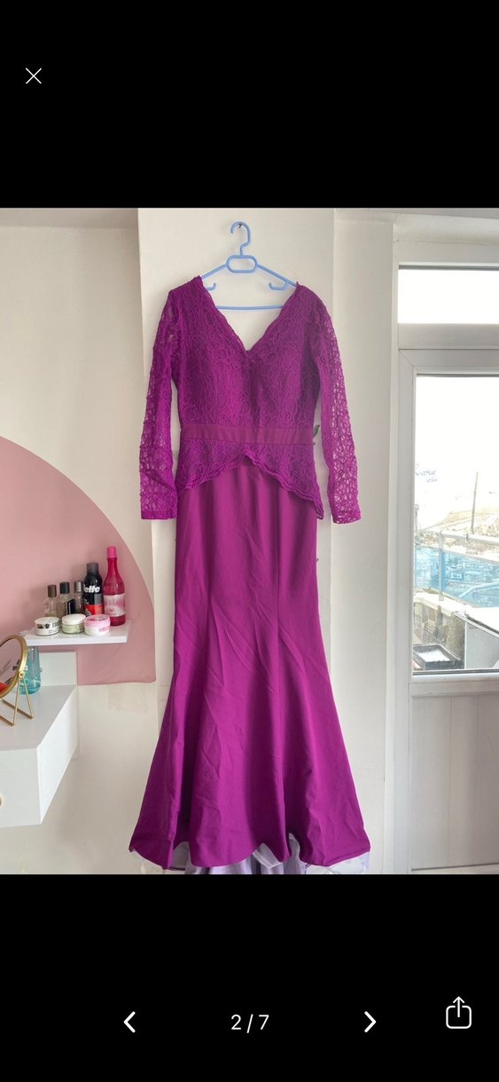 Uzun Kollu Mor Dantel Abiye Elbise - Görsel 2