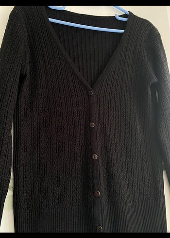 Siyah V Yaka Uzun Kollu Triko Hırka - Görsel 2