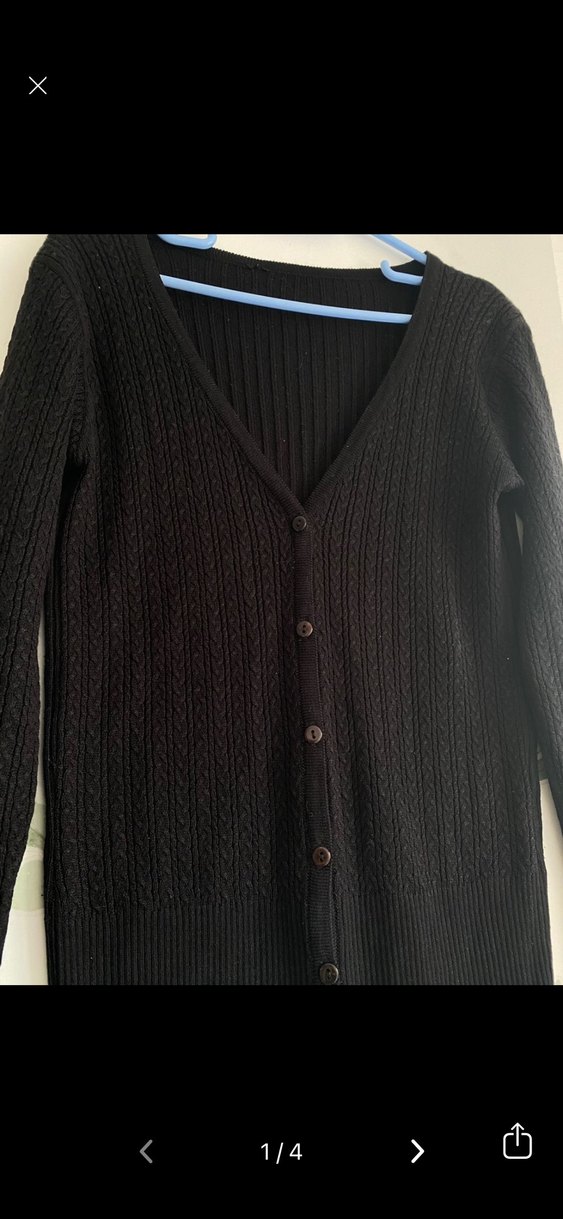 Siyah V Yaka Uzun Kollu Triko Hırka - Görsel 2