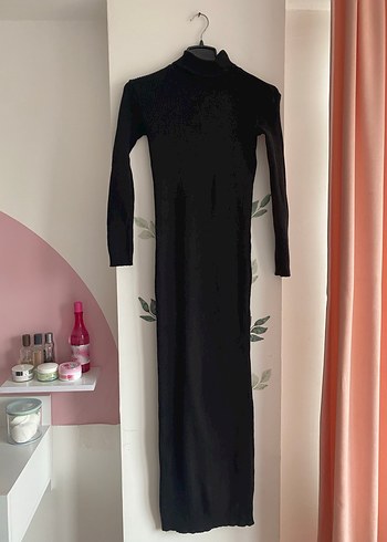Uzun Siyah  triko Elbise - Görsel 2