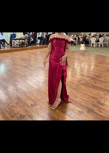 Pembe Drapeli Uzun Straplez Abiye Elbise - Görsel 2