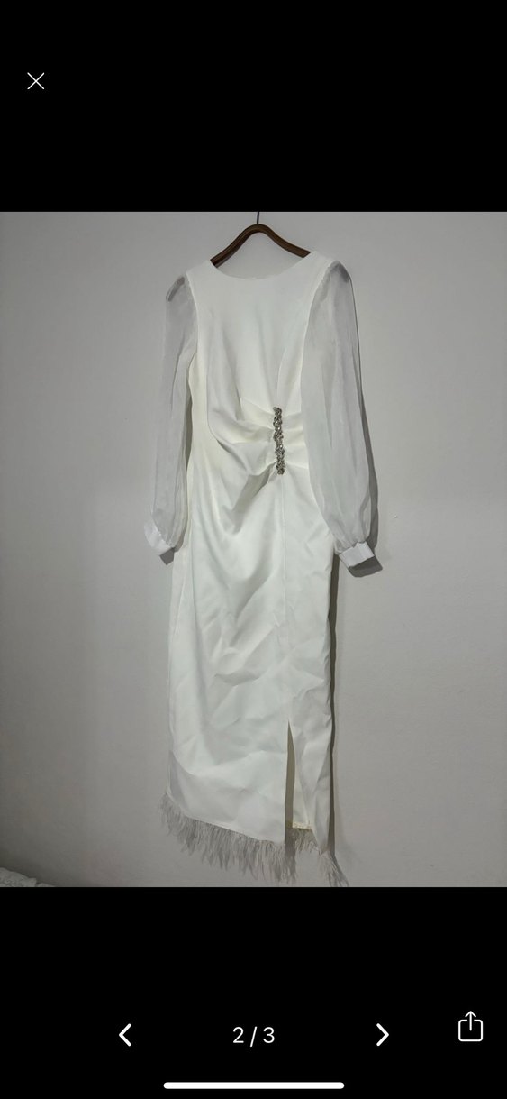 Uzun Beyaz Kadın Elbise - Görsel 2