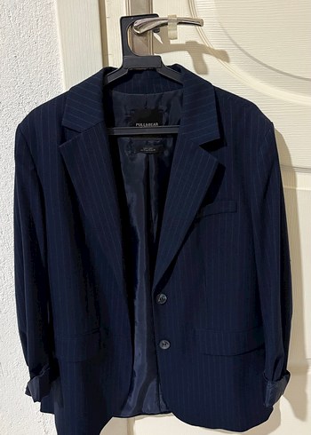 Pull and Bear Lacivert İnce Cizgili Klasik Blazer Ceket