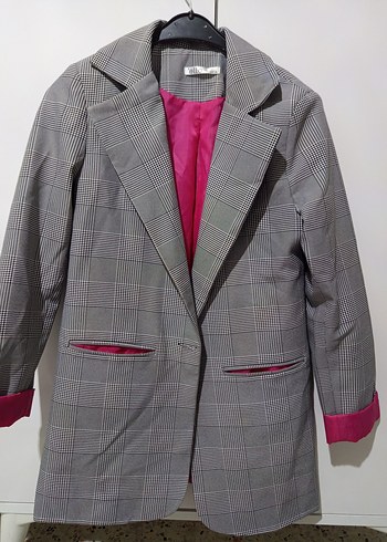 Diğer Gri Ekose Kadin Blazer Ceket