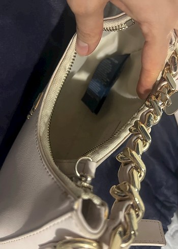 Beyaz Zincir Detaylı Deri Kadın Çapraz Çanta - Görsel 5