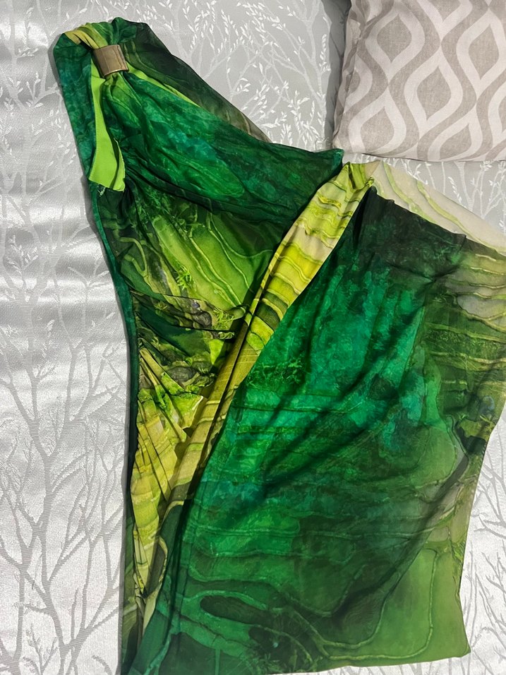 Yeşil Drapeli Uzun Straplez Elbise - Görsel 4