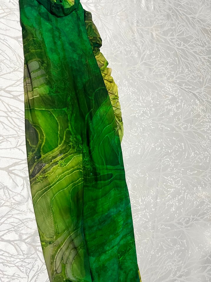 Yeşil Drapeli Uzun Straplez Elbise - Görsel 5