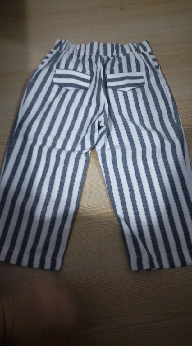 Gri Beyaz Çizgili Kadın Kumaş Pantolon - Görsel 2